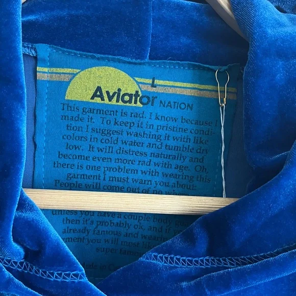 AVIATOR NATION Royal Blue Velour Hoodie with Stripes Women’s Size L NWT - Picture 2 of 11